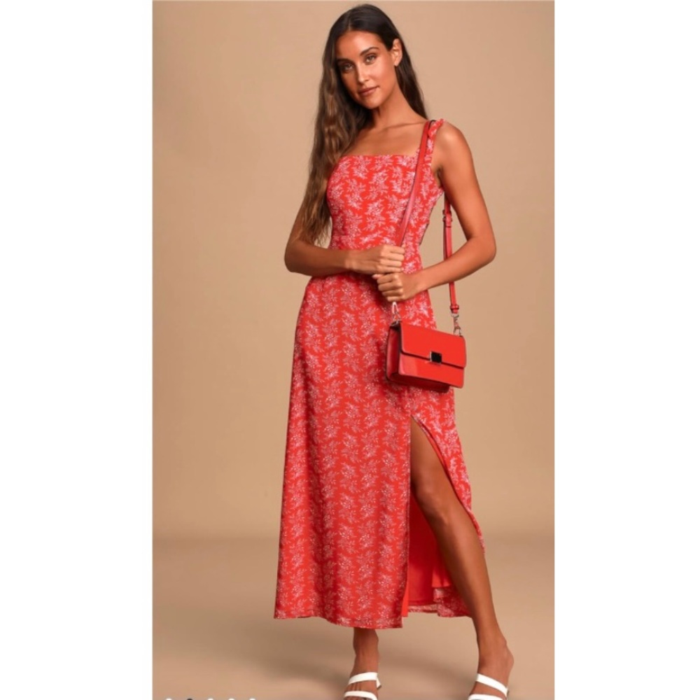 Lulus Back to Backless Red Print Lace-Up Backless Dress